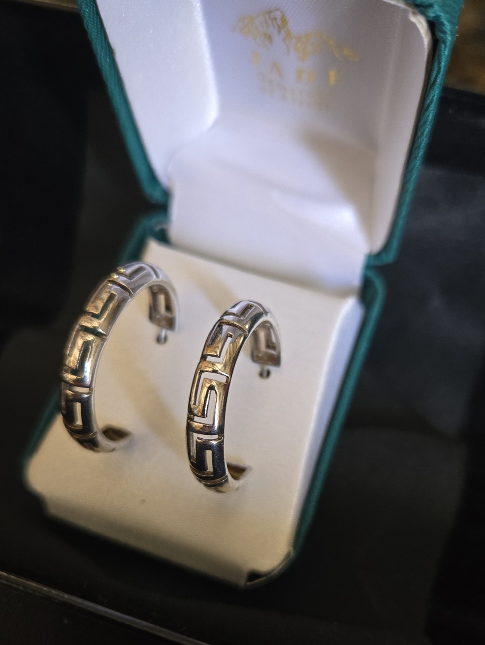 Sterling Silver Greek Key Hoop Earrings - Silver